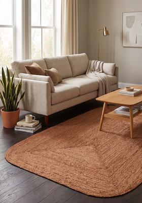 Saffron Rugs Flat Woven Rust Brown  Bohemian Oval Wool Area Rug
