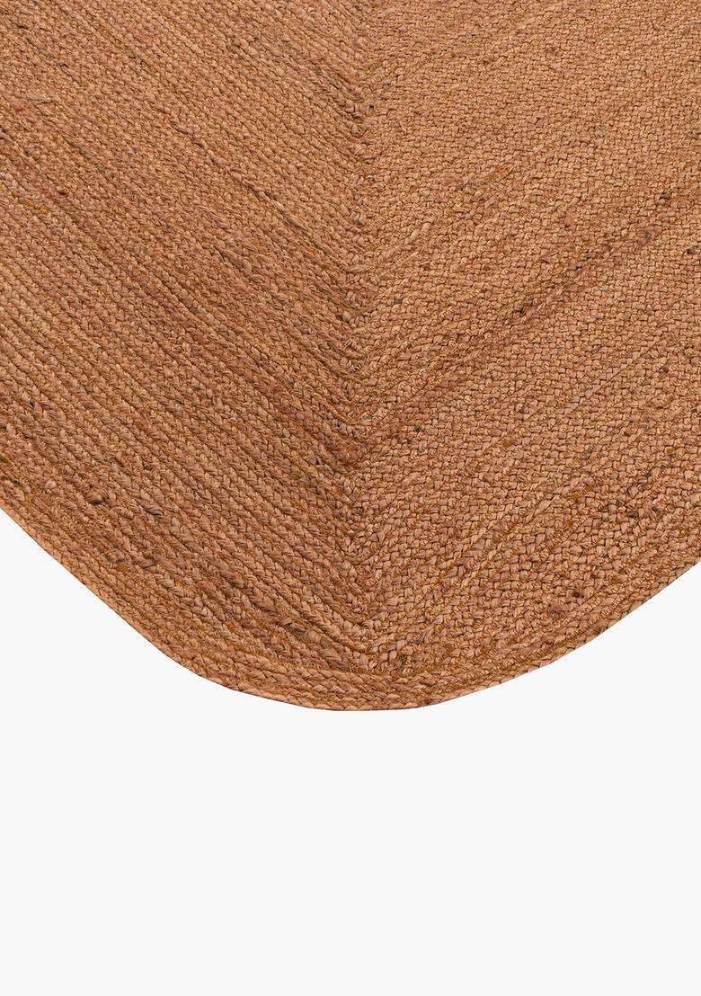 Saffron Rugs Flat Woven Natural Jute & Wool Area Rug | Rust Brown Oval Rug | Bohemian Solid Home Decor Carpet - Indya