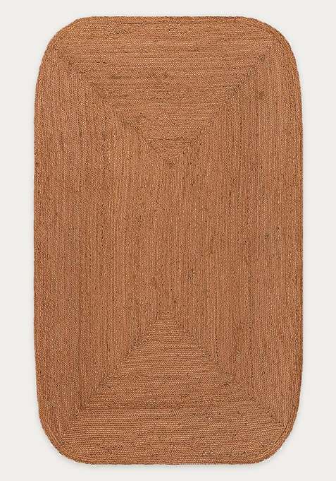 Jute Wool Braided Rust Brown Rug | Bohemian Solid Oval Flat Woven Reversible Carpet For Living Room