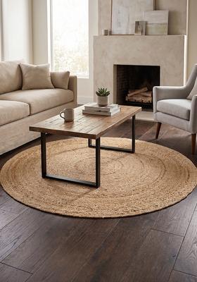 Saffron Rugs Flat Woven Natural Beige  Bohemian Round Wool Area Rug