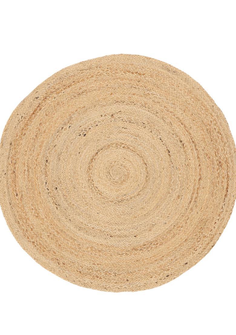 Saffron Rugs Flat Woven Natural Beige  Bohemian Round Wool Area Rug - Indya