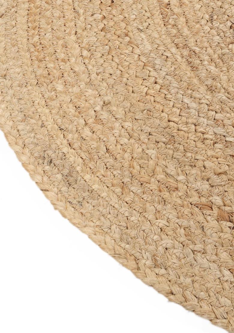 Saffron Rugs Flat Woven Natural Beige  Bohemian Round Wool Area Rug - Indya