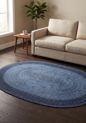 Saffron Rugs Flat Woven Navy Blue  Casual Oval Wool Area Rug