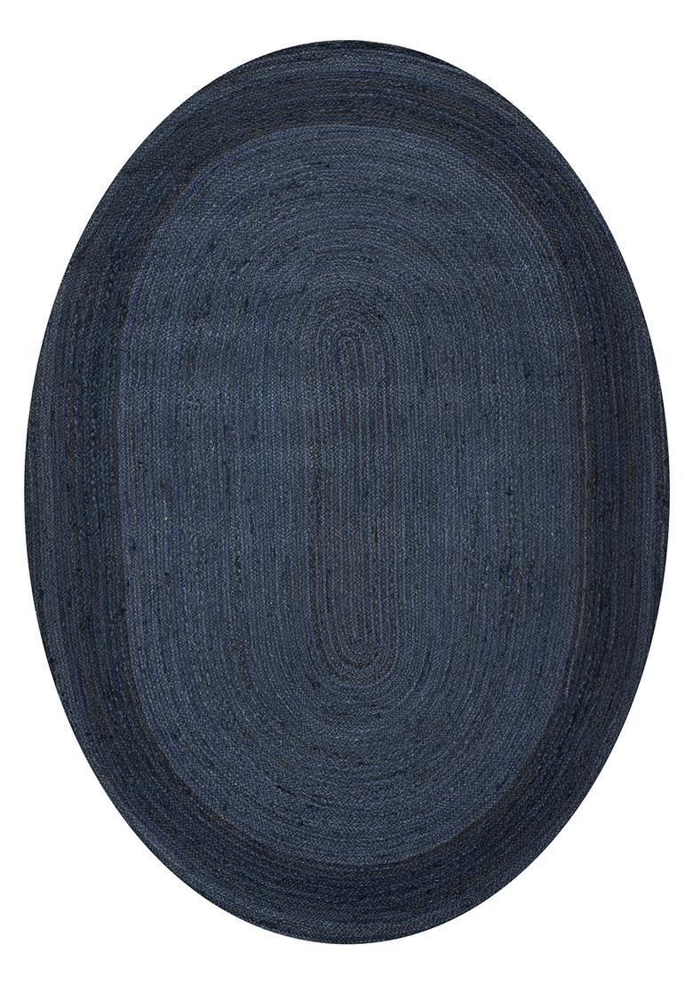 Saffron Rugs Flat Woven Navy Blue  Casual Oval Wool Area Rug - Indya