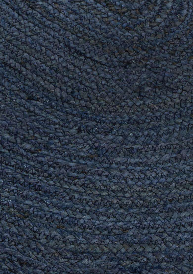 Jute Wool Braided Navy Blue Rug | Casual Braided Oval Flat Woven Reversible Carpet For Living Room - Indya