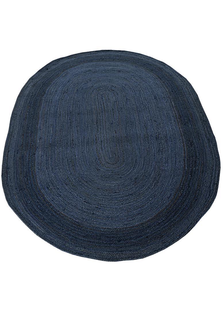 Saffron Rugs Flat Woven Navy Blue  Casual Oval Wool Area Rug - Indya