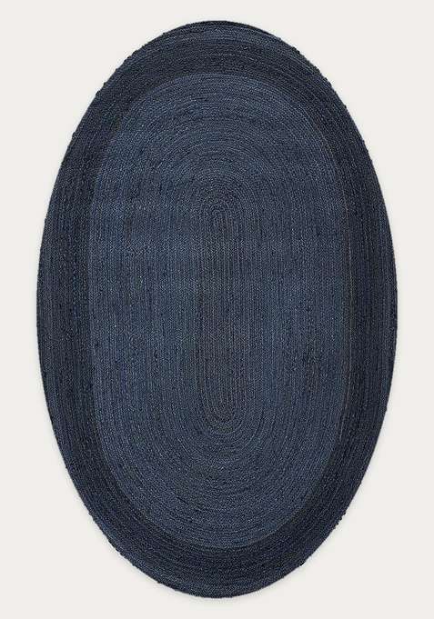 Jute Wool Braided Navy Blue Rug | Casual Braided Oval Flat Woven Reversible Carpet For Living Room
