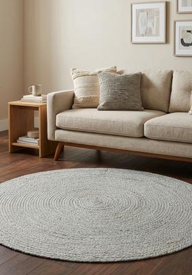 Saffron Rugs Flat Woven Light Grey  Bohemian Round Wool Area Rug
