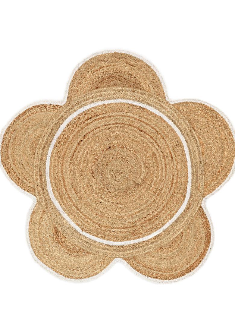 Saffron Rugs Flat Woven Natural Beige  Boho Flower Wool Area Rug - Indya