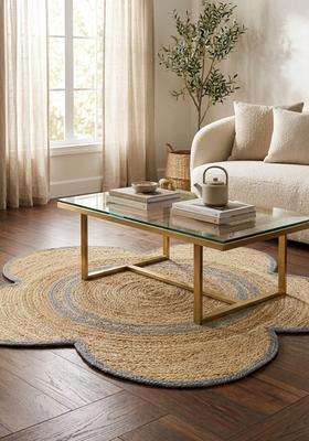 Saffron Rugs Flat Woven Natural Beige  Bohemian Flower Wool Area Rug