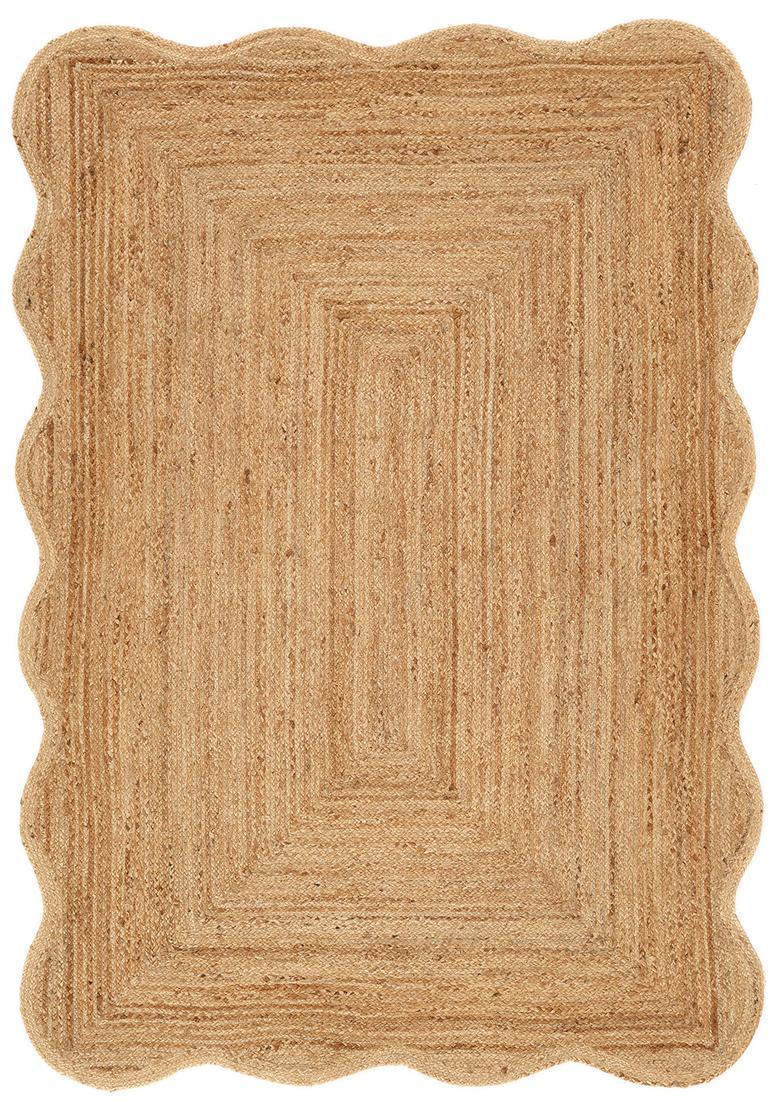 Saffron Rugs Flat Woven Natural Jute  Bohemian Scalloped Wool Area Rug - Indya