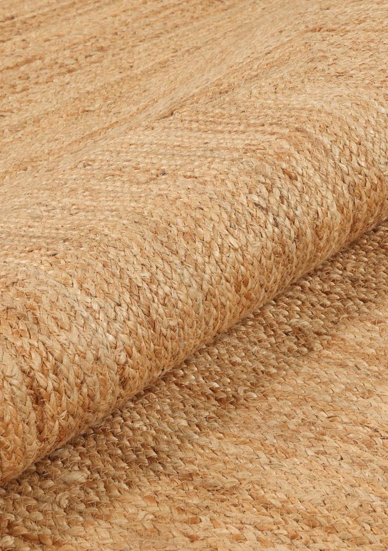 Saffron Rugs Flat Woven Natural Jute  Bohemian Scalloped Wool Area Rug - Indya
