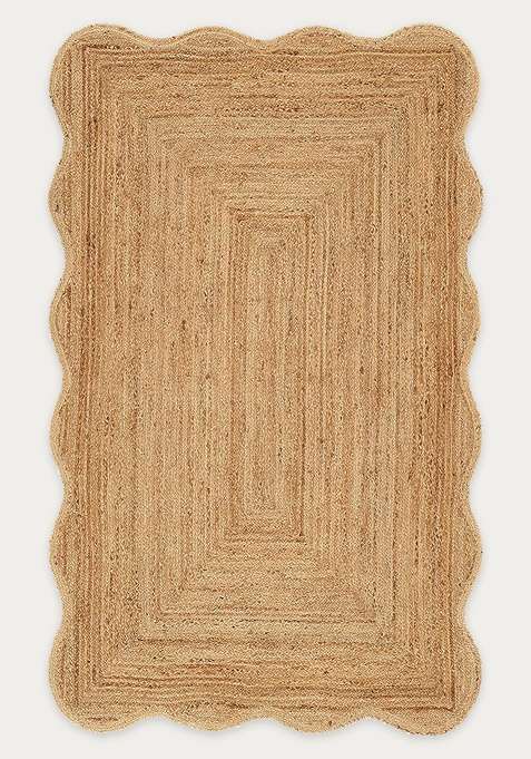Jute Wool Braided Natural Jute Rug | Bohemian Braided Scalloped Flat Woven Reversible Carpet For Living Room