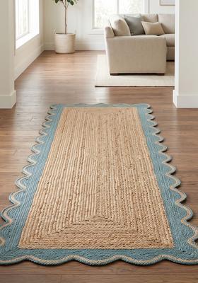 Saffron Rugs Flat Woven Natural Beige  Bohemian Scalloped Wool Area Rug