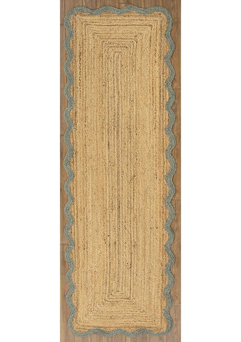 Saffron Rugs Flat Woven Natural Beige  Bohemian Scalloped Wool Area Rug - Indya