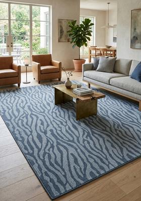 Saffron Rugs Hand Tufted Slate Blue  Contemporary Rectangular Wool Area Rug