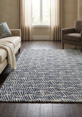 Saffron Rugs Hand Tufted Navy Blue  Contemporary Rectangular Wool Area Rug
