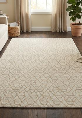 Saffron Rugs Hand Tufted Beige  Contemporary Rectangular Wool Area Rug