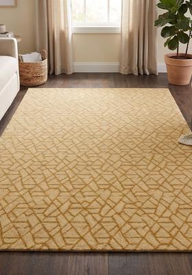 Saffron Rugs Hand Tufted Gold  Contemporary Rectangular Wool Area Rug