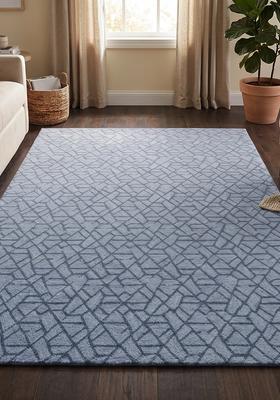 Saffron Rugs Hand Tufted Light Blue Grey  Contemporary Rectangular Wool Area Rug