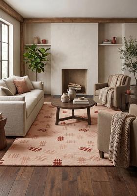 Saffron Rugs Hand Tufted Blush Pink  Contemporary Rectangular Wool Area Rug