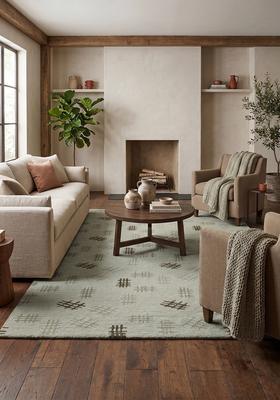 Saffron Rugs Hand Tufted Sage Green  Contemporary Rectangular Wool Area Rug