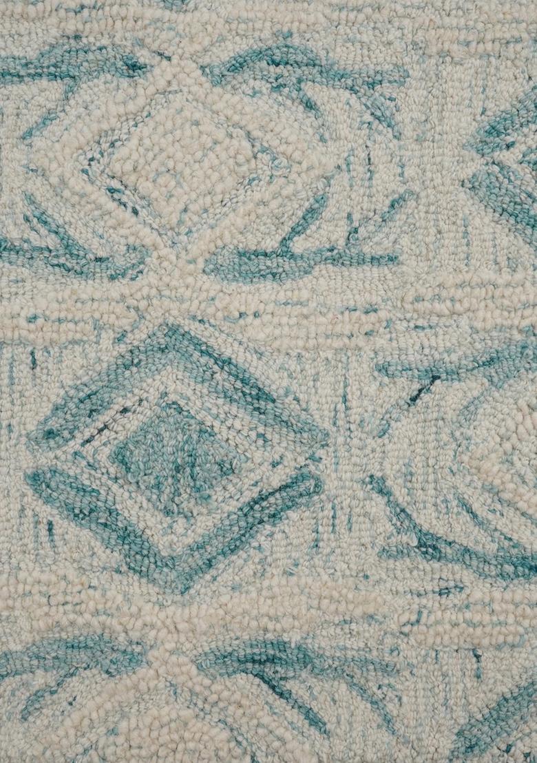 Saffron Rugs Hand Tufted Ivory and Teal  Moroccan Rectangular Wool Area Rug - Indya