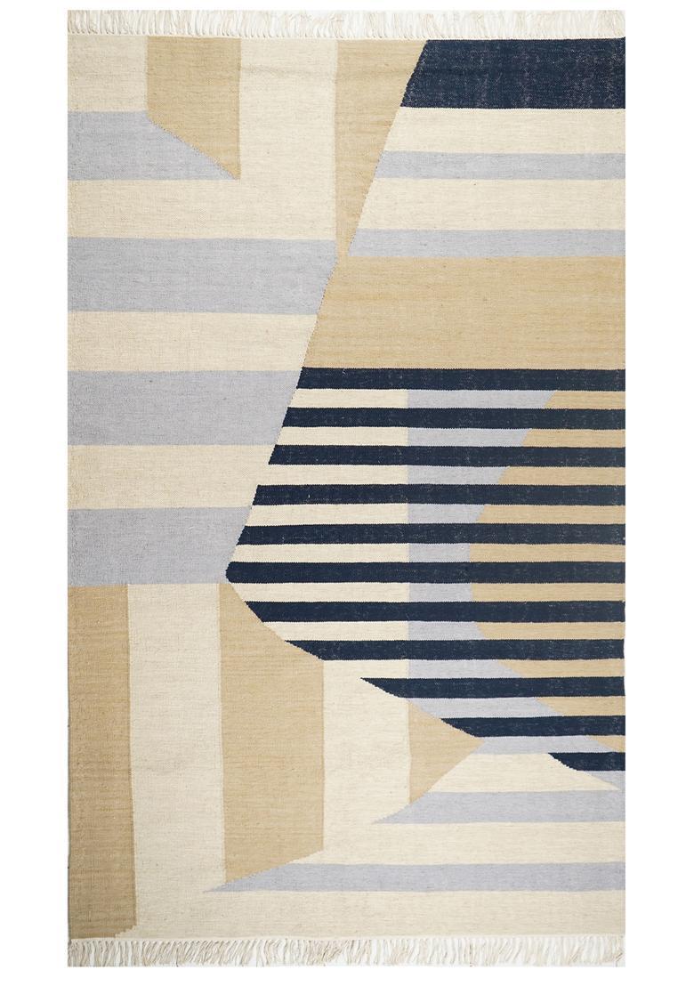 Saffron Rugs Flat Woven Beige  Bohemian Rectangular Wool Area Rug - Indya