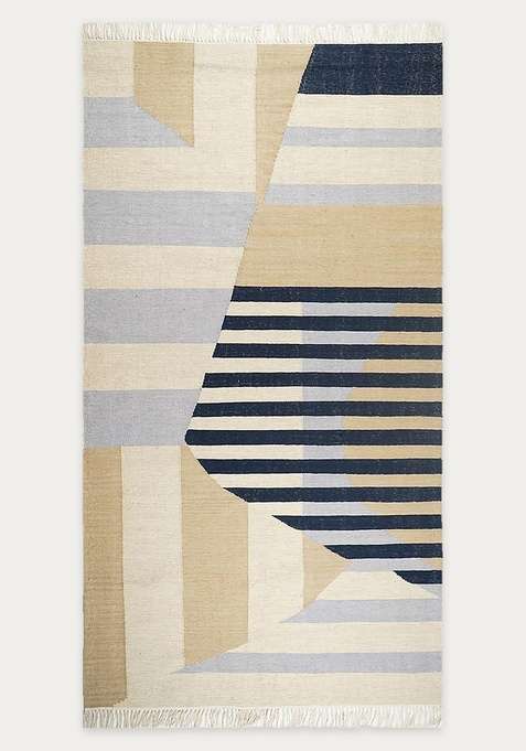 100% Wool Handmade Beige Rug | Bohemian Aztecs Flat Weave Reversible Carpet For Living Room