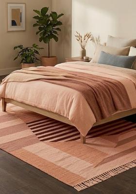Saffron Rugs Flat Woven Terracotta Peach  Bohemian Rectangular Wool Area Rug