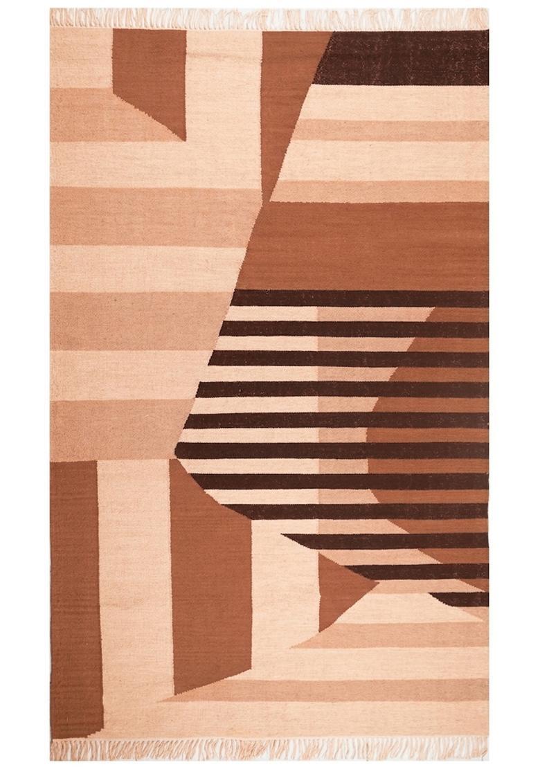 Saffron Rugs Flat Woven Terracotta Peach  Bohemian Rectangular Wool Area Rug - Indya