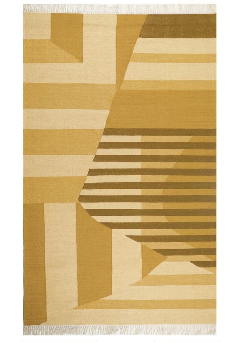Saffron Rugs Flat Woven Mustard Yellow  Bohemian Rectangular Wool Area Rug - Indya