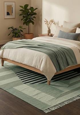 Saffron Rugs Flat Woven Sage Green  Bohemian Rectangular Wool Area Rug
