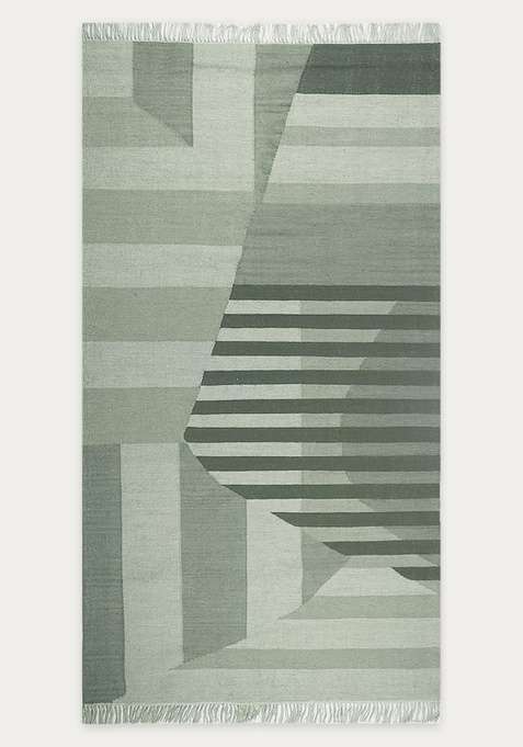 100% Wool Handmade Sage Green Rug | Bohemian Aztecs Flat Weave Reversible Carpet For Living Room