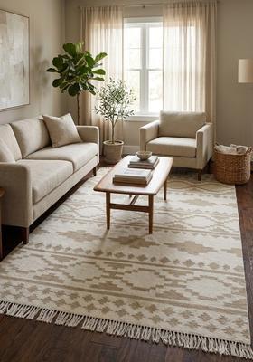 Saffron Rugs Flat Woven Beige  Bohemian Rectangular Wool Area Rug