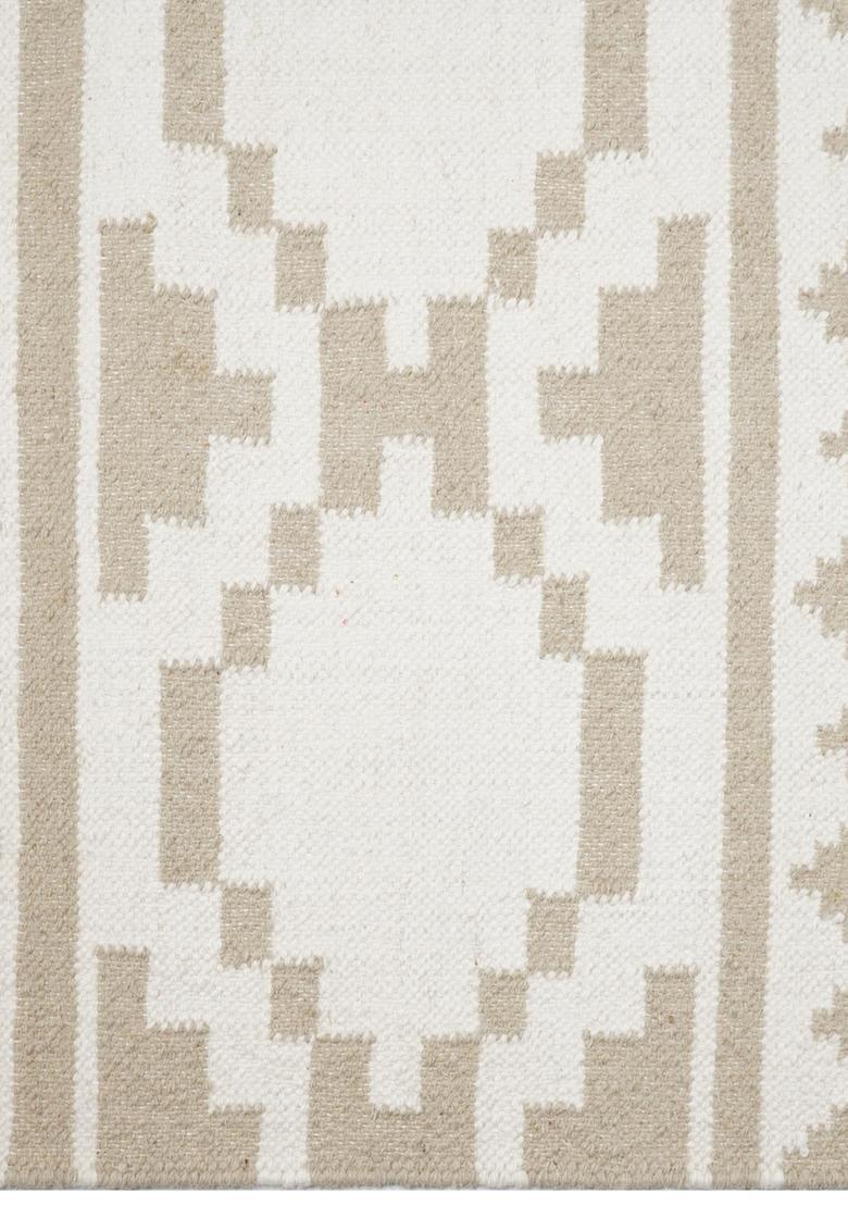 Saffron Rugs Flat Woven Beige  Bohemian Rectangular Wool Area Rug - Indya