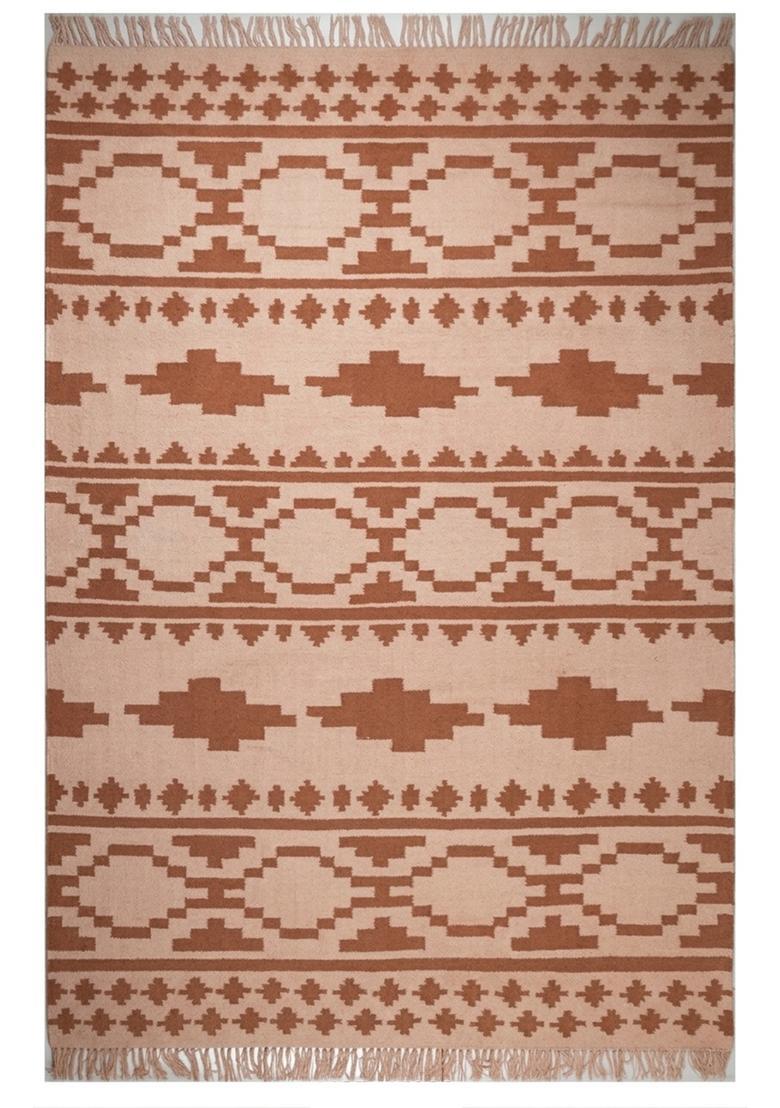 Saffron Rugs Flat Woven Terracotta Peach  Bohemian Rectangular Wool Area Rug - Indya