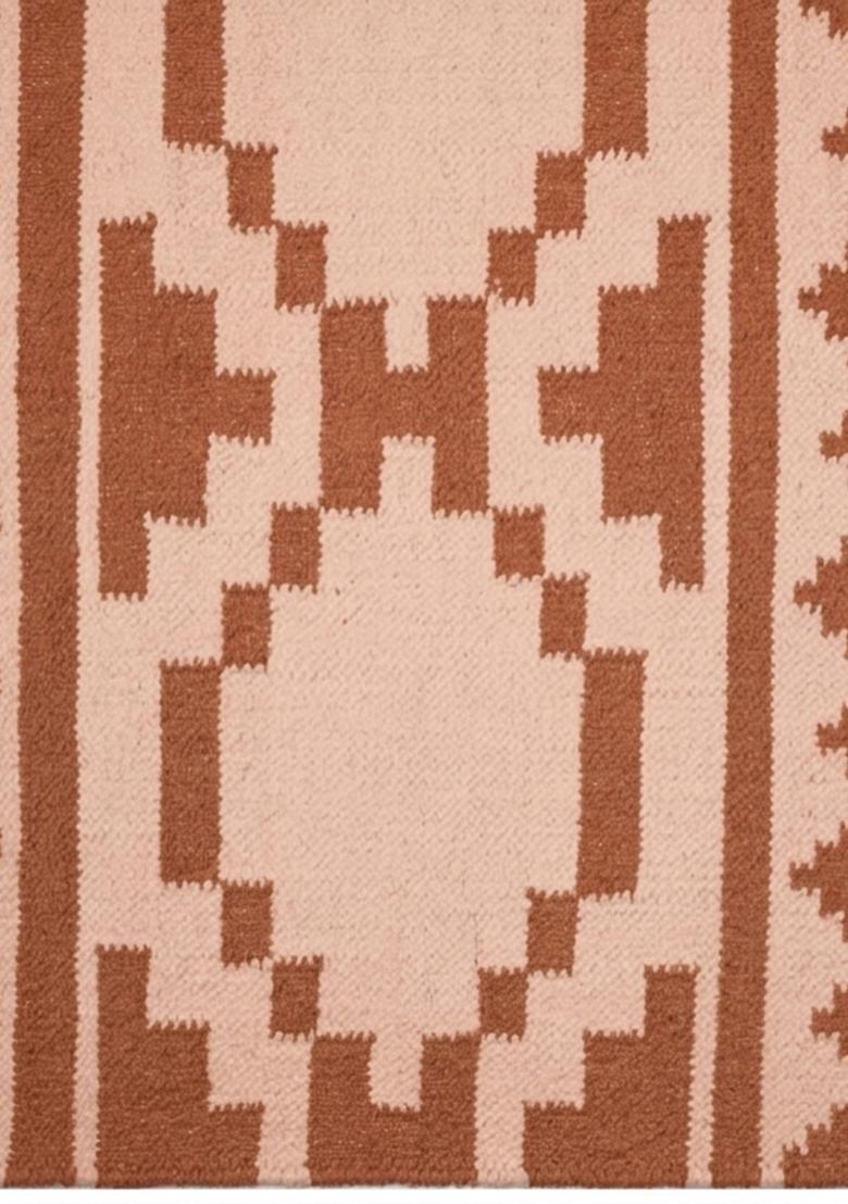 Saffron Rugs Flat Woven Terracotta Peach  Bohemian Rectangular Wool Area Rug - Indya