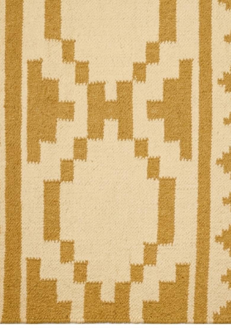 Saffron Rugs Flat Woven Mustard Yellow  Bohemian Rectangular Wool Area Rug - Indya