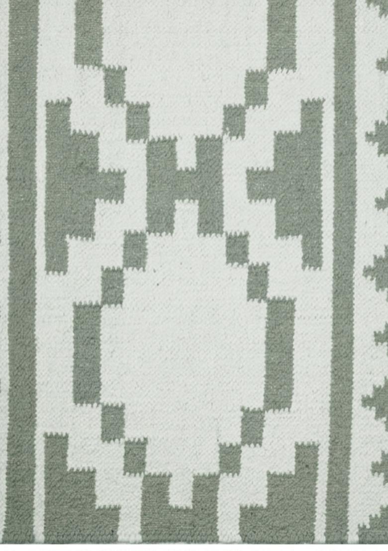 Saffron Rugs Flat Woven Sage Green  Bohemian Rectangular Wool Area Rug - Indya
