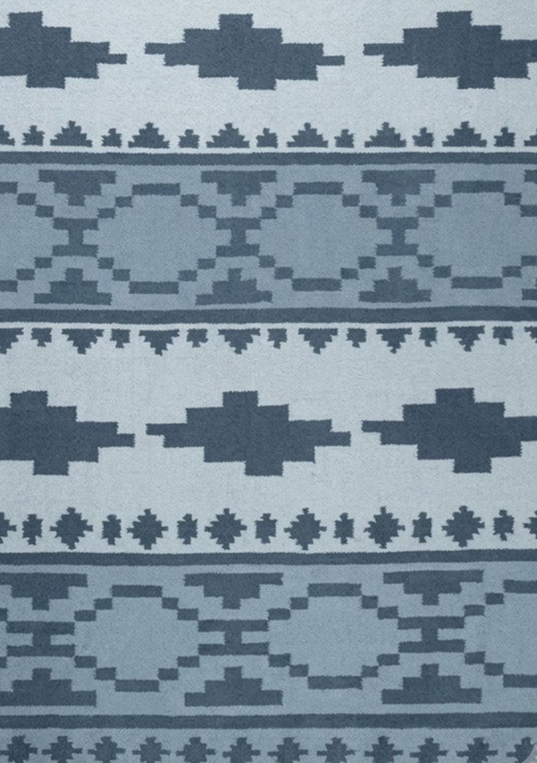 Saffron Rugs Flat Woven Blue  Bohemian Rectangular Wool Area Rug - Indya