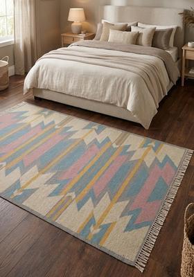 Saffron Rugs Flat Woven Multicolor Pastel  Bohemian Rectangular Wool Area Rug