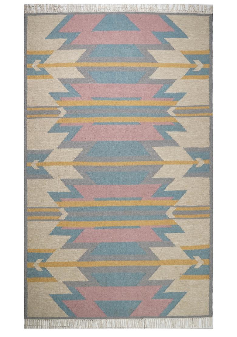 Saffron Rugs Flat Woven Multicolor Pastel  Bohemian Rectangular Wool Area Rug - Indya