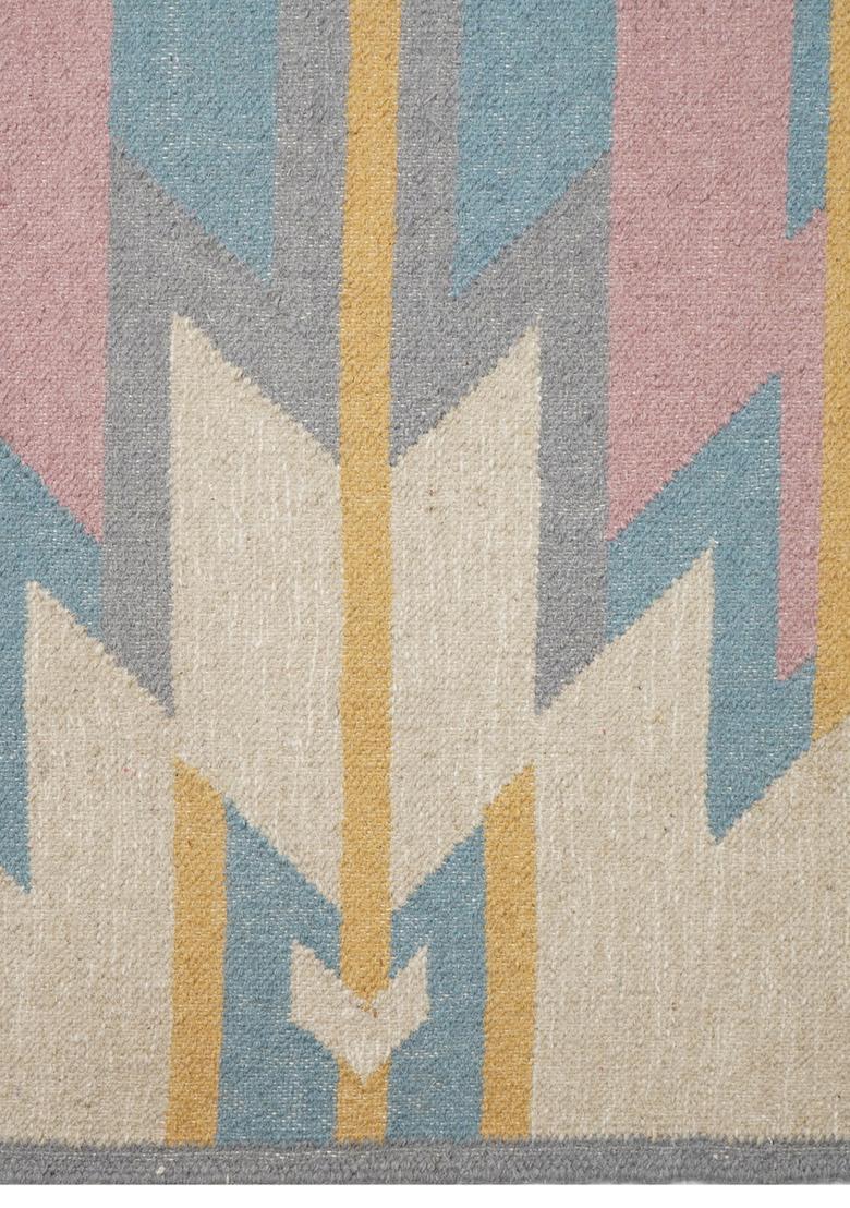 Saffron Rugs Flat Woven Multicolor Pastel  Bohemian Rectangular Wool Area Rug - Indya