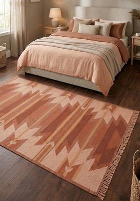 Saffron Rugs Flat Woven Terracotta Rust  Bohemian Rectangular Wool Area Rug