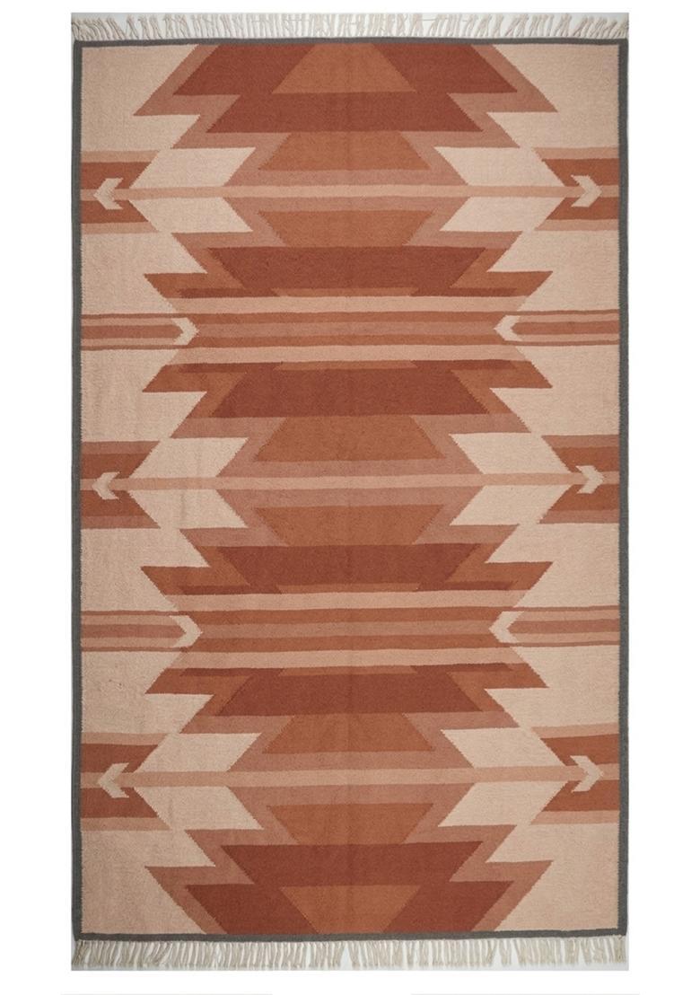 Saffron Rugs Flat Woven Terracotta Rust  Bohemian Rectangular Wool Area Rug - Indya