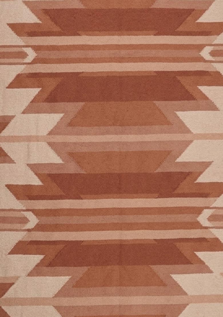 Saffron Rugs Flat Woven Terracotta Rust  Bohemian Rectangular Wool Area Rug - Indya