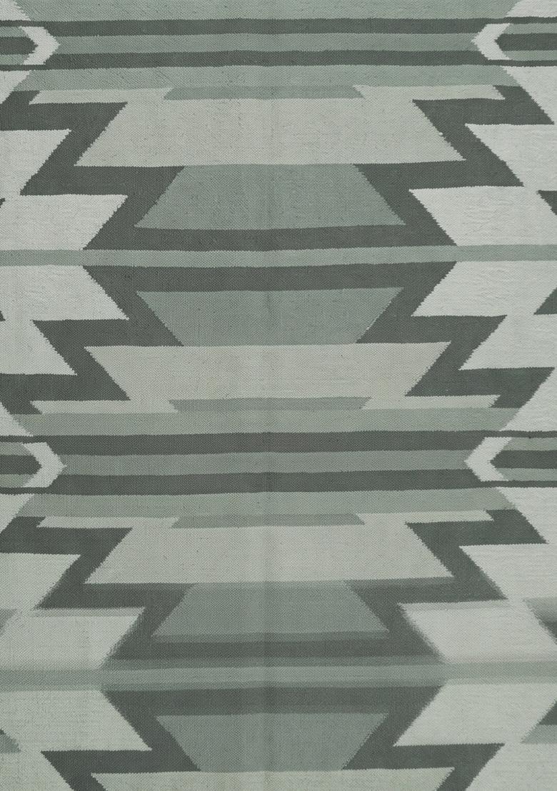 Saffron Rugs Flat Woven Sage Green  Bohemian Rectangular Wool Area Rug - Indya