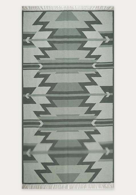 100% Wool Handmade Sage Green Rug | Bohemian Aztecs Flat Weave Reversible Carpet For Living Room