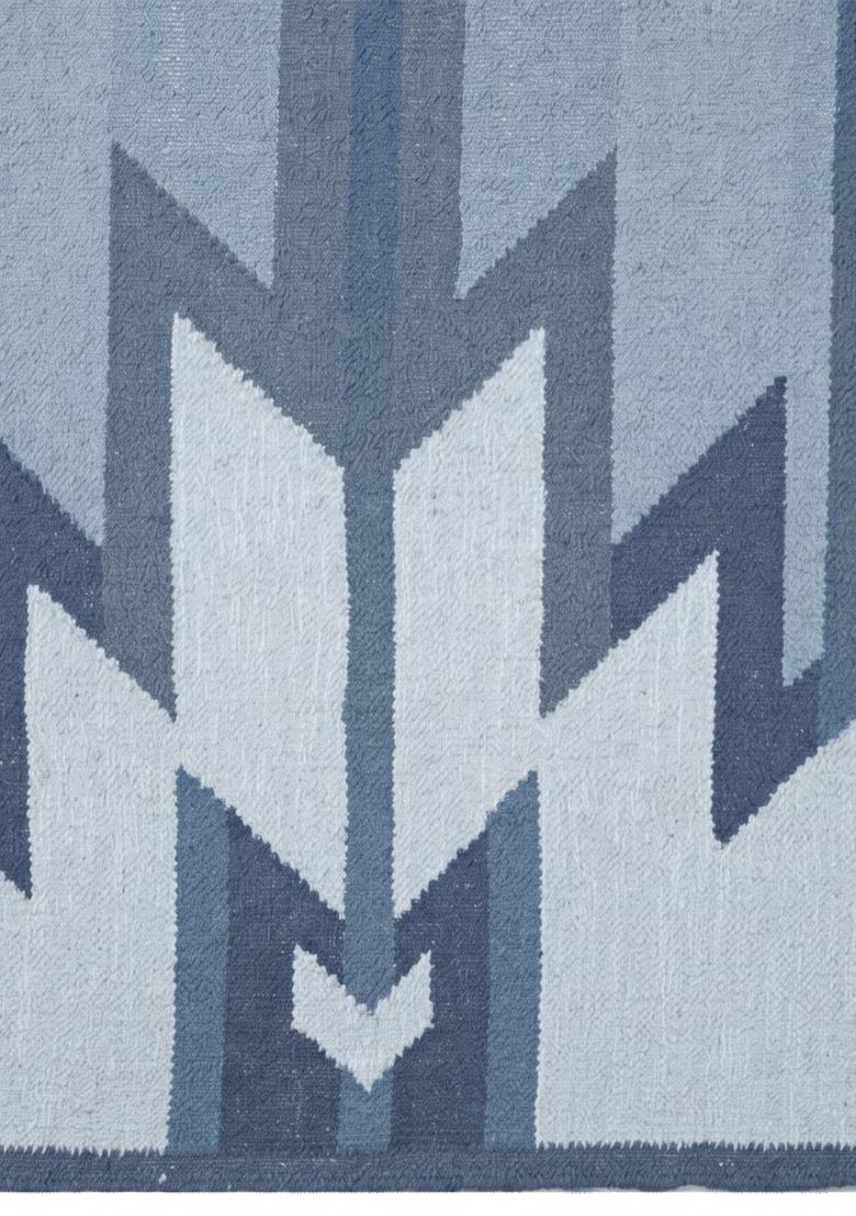 Saffron Rugs Flat Woven Blue  Bohemian Rectangular Wool Area Rug - Indya